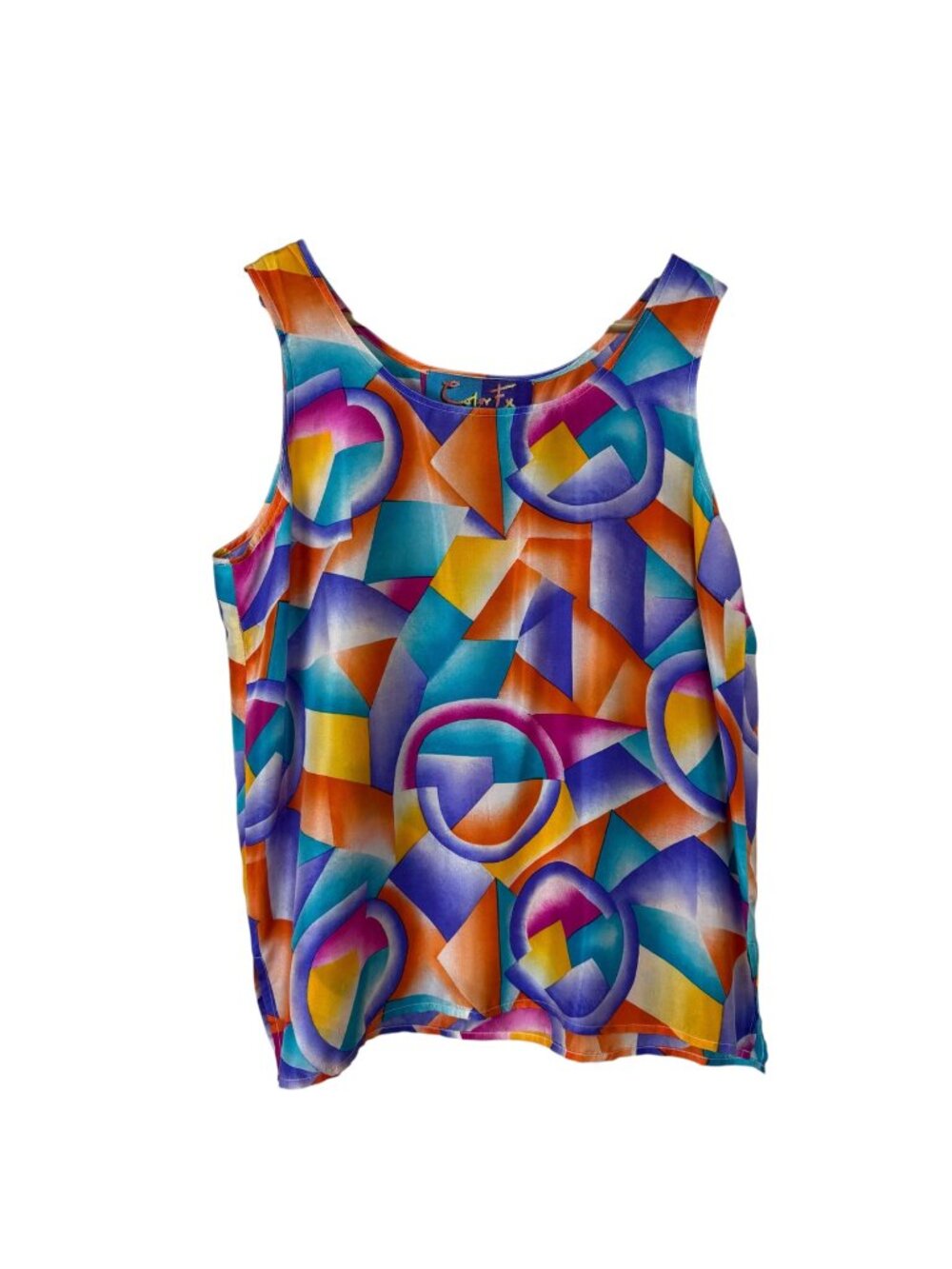 Color Fx Vintage Abstract 100% Silk Tank Top Blouse Size Med Colorful Retro Fun